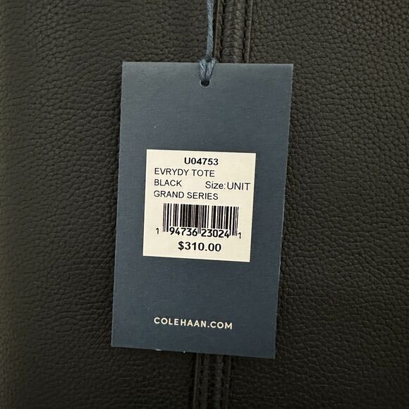 NEW Cole Haan Everyday Grand Series Black Leather Tote Bag Top Zip, Retails $310 - Picture 3 of 16